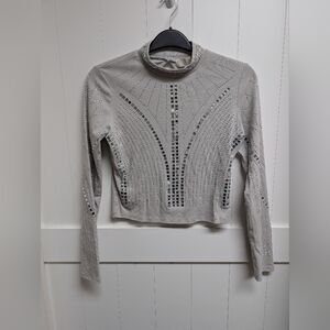 Lizette Collection Embellished Long-Sleeve Crop Top - Light Gray - XL